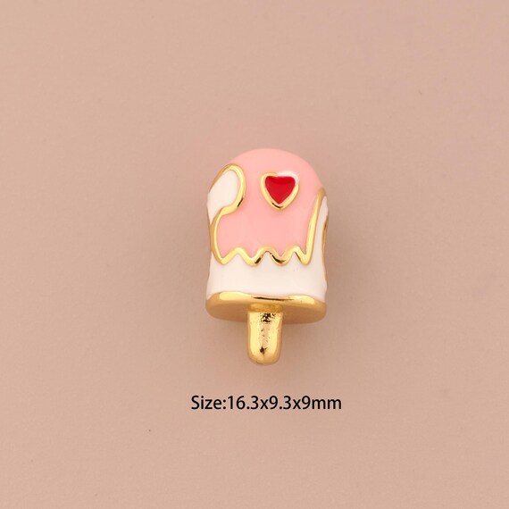 18K Gold Ice Cream Spacer Bead,Enamel Heart Bead,Ice Cream Bead for DIY Jewelry Making Supply