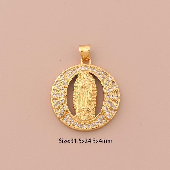 18K Gold Virgin Mary Charms,CZ Pave Religious Charms Pendants,Catholic Charm for DIY Jewelry Making Supply