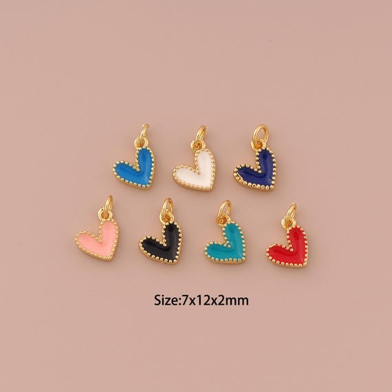 18K Gold Heart Charms,Enamel Minimalist Charms Pendants,Heart Charm for DIY Jewelry Making Supply