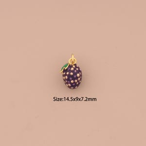 18K Gold Blueberry Charms,Enamel Fruit Charms Pendants,Blueberry Charm for DIY Jewelry Making Supply