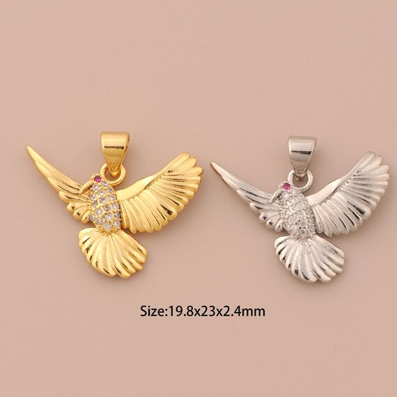 18K Gold Bird Charms,CZ Pave Bird Charms Pendants,Animal Charm for DIY Jewelry Making Supply