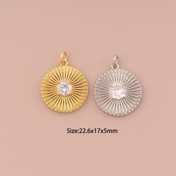 18K Gold Round Charms,CZ Pave Minimalist Charms Pendants,Round Charm for DIY Jewelry Making Supply