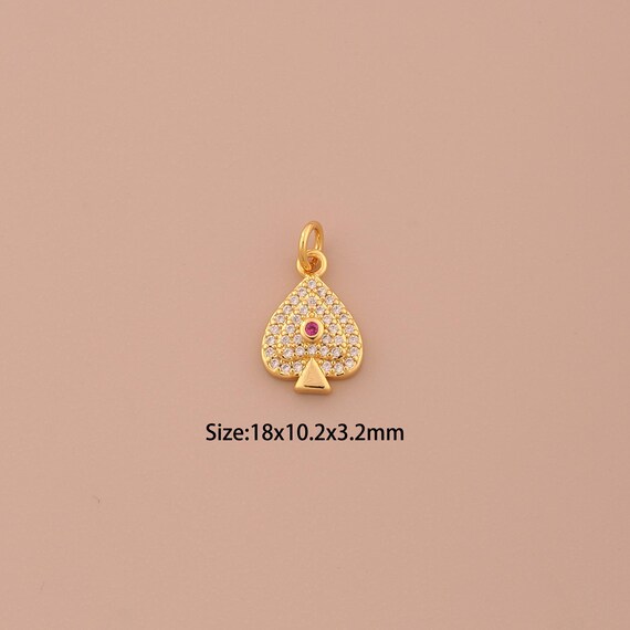 18K Gold Spade Charms,CZ Pave Ace of Spade Charms Pendants,Spade Charm for DIY Jewelry Making Supply