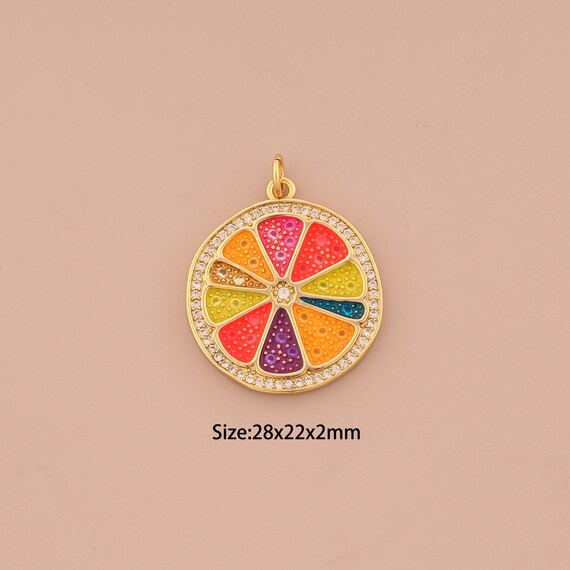 18K Gold Lemon Charms,Enamel Fruit Charms Pendants,CZ Pave Lemon Charm for DIY Jewelry Making Supply