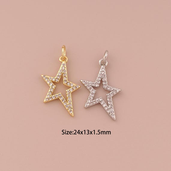 18K Gold Star Charms,CZ Pave Minimalist Charms Pendants,Star Charm for DIY Jewelry Making Supply