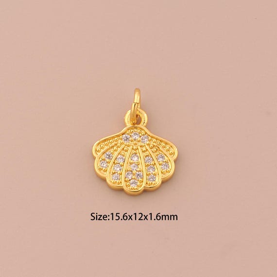 18K Gold Shell Charms,CZ Pave Minimalist Charms Pendants,Shell Charm for DIY Jewelry Making Supply