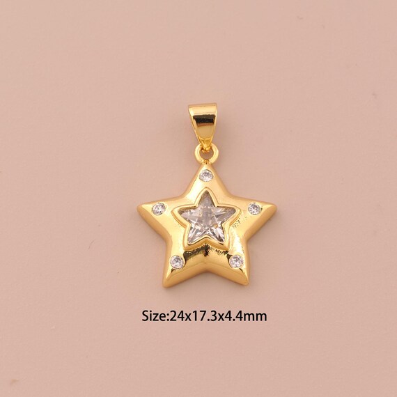 18K Gold Star Charms,CZ Pave Celestial Charms Pendants,Star Charm for DIY Jewelry Making Supply
