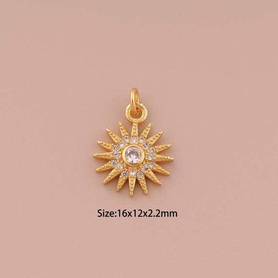 18K Gold Sun Charms,CZ Pave Minimalist Charms Pendants,Sun Charm for DIY Jewelry Making Supply