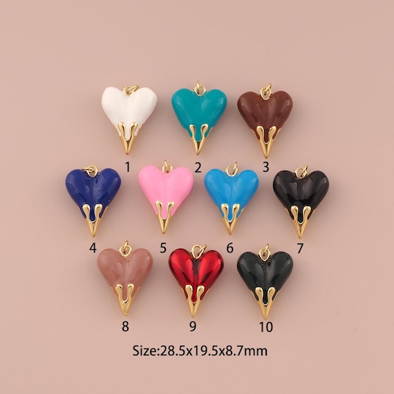 18K Gold Heart Charms,Enamel Minimalist Charms Pendants,Heart Charm for DIY Jewelry Making Supply