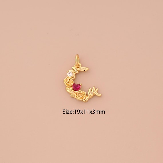 18K Gold Moon Charms,CZ Pave Flower Charms Pendants,Heart Charm for DIY Jewelry Making Supply