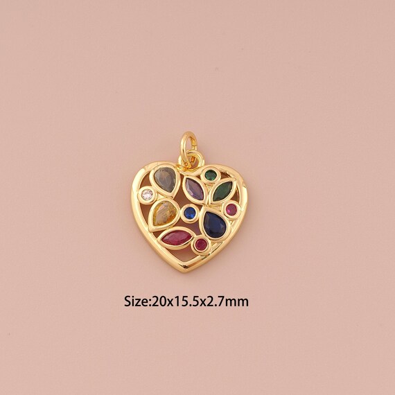 18K Gold Heart Charms,CZ Pave Minimalist Charms Pendants,Heart Charm for DIY Jewelry Making Supply