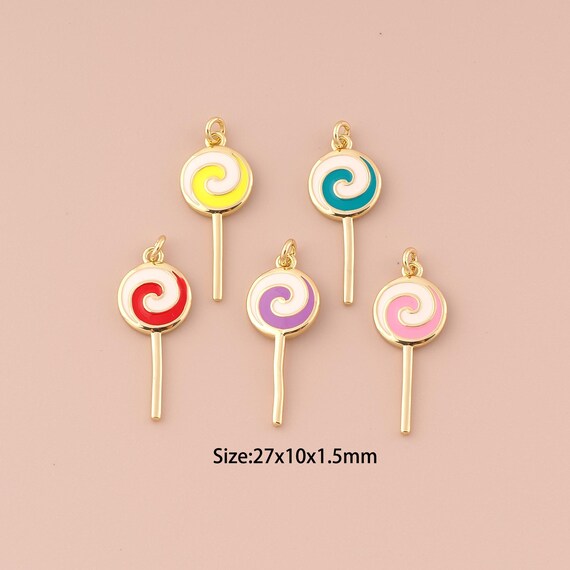 18K Gold Lollipop Charms,Enamel Minimalist Charms Pendants,Lollipop Charm for DIY Jewelry Making Supply