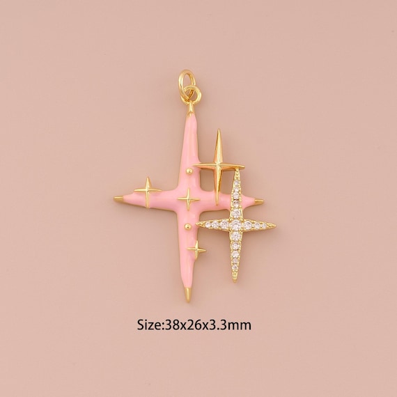 18K Gold Cross Star Charms,CZ Pave Minimalist Charms Pendants,Enamel Cross Star Charm for DIY Jewelry Making Supply