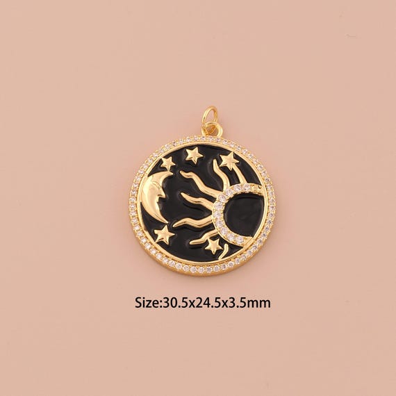 18K Gold Sun Charms,CZ Pave Star Charms Pendants,Enamel Moon Charm for DIY Jewelry Making Supply