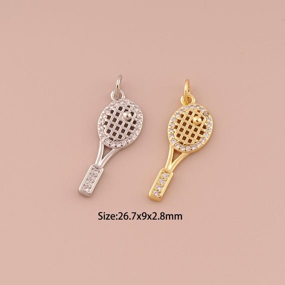 18K Gold Racket Charms,CZ Pave Minimalist Charms Pendants,Racket Charm for DIY Jewelry Making Supply