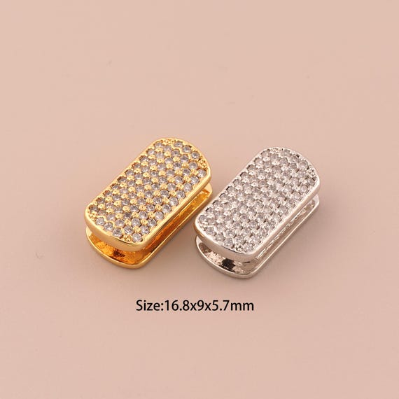 18K Gold Square Spacer Bead,CZ Pave Wide Bead,Square Bead for DIY Jewelry Making Supply