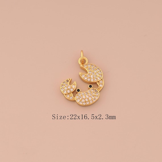 18K Gold Crab Charms,CZ Pave Marine Life Charms Pendants,Crab Charm for DIY Jewelry Making Supply
