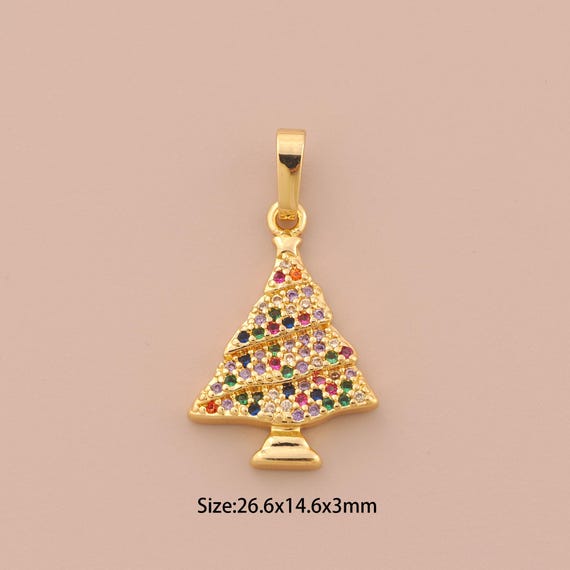 18K Gold Christmas Tree Charms,CZ Pave Tree Charms Pendants,Tree Charm for DIY Jewelry Making Supply