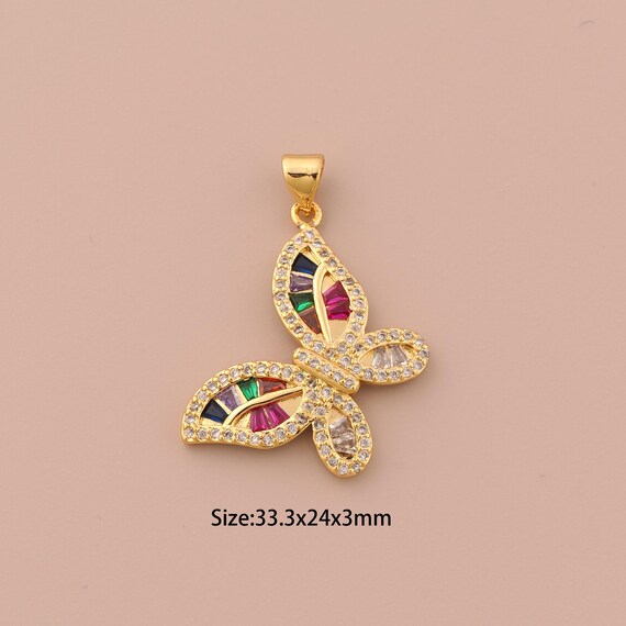 18K Gold Butterfly Charms,CZ Pave Insect Charms Pendants,Butterfly Charm for DIY Jewelry Making Supply