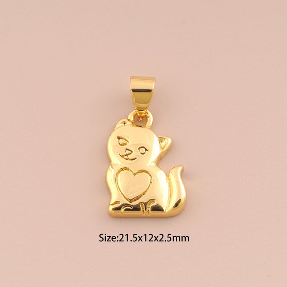 18K Gold Cat Charms,Heart Charms Pendants,Cat Charm for DIY Jewelry Making Supply