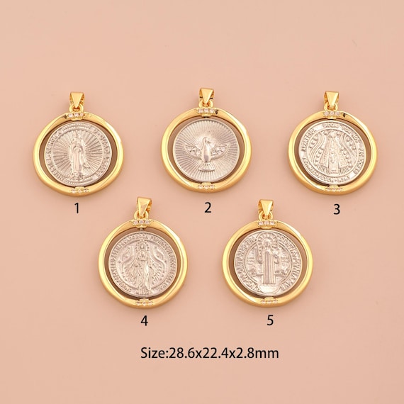18K Gold Pope Jesus Charms,Virgin Mary Charms Pendants,Holy Spirit Dove Charm for DIY Jewelry Making Supply