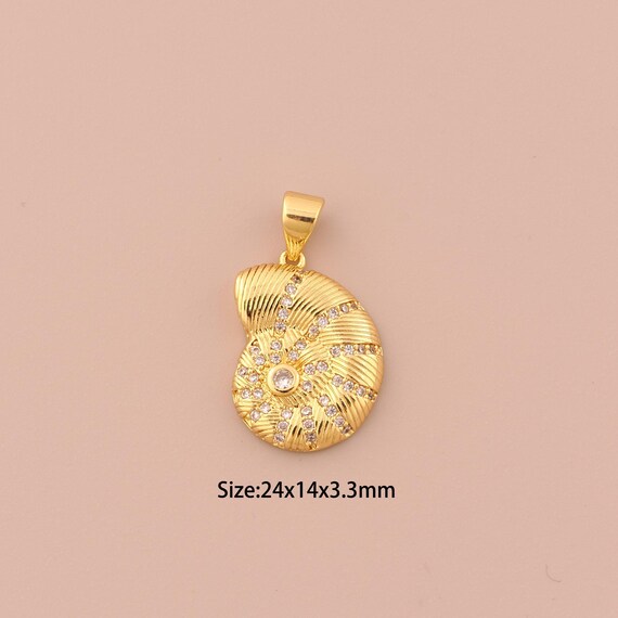 18K Gold Snail Shell Charms,CZ Pave Minimalist Charms Pendants,Snail Shell Charm for DIY Jewelry Making Supply