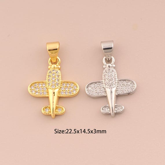 18K Gold Airplane Charms,CZ Pave Airplane Charms Pendants,Airplane Charm for DIY Jewelry Making Supply