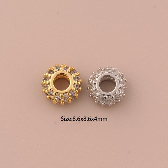 18K Gold Round Flag Bead,CZ Pave Flag Bead,Round Bead for DIY Jewelry Making Supply