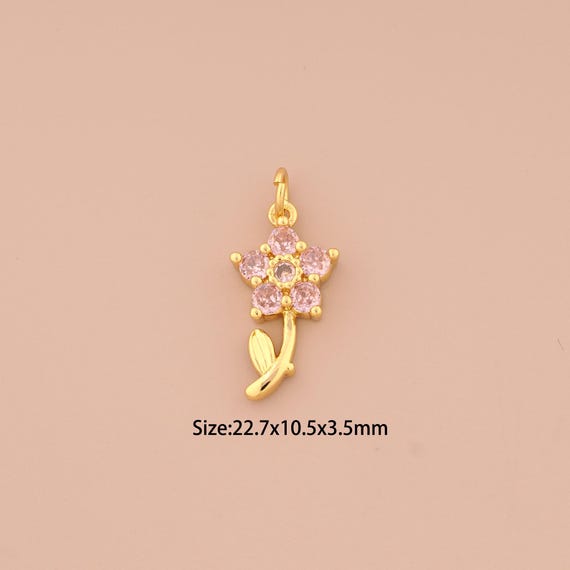 18K Gold Flower Charms,CZ Pave Flower Charms Pendants,Flower Charm for DIY Jewelry Making Supply