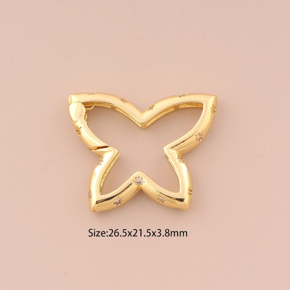 18K Gold Snap Clasp,CZ Pave Butterfly Snap Clasp,Push Door Clasp for DIY Jewelry Making Supply