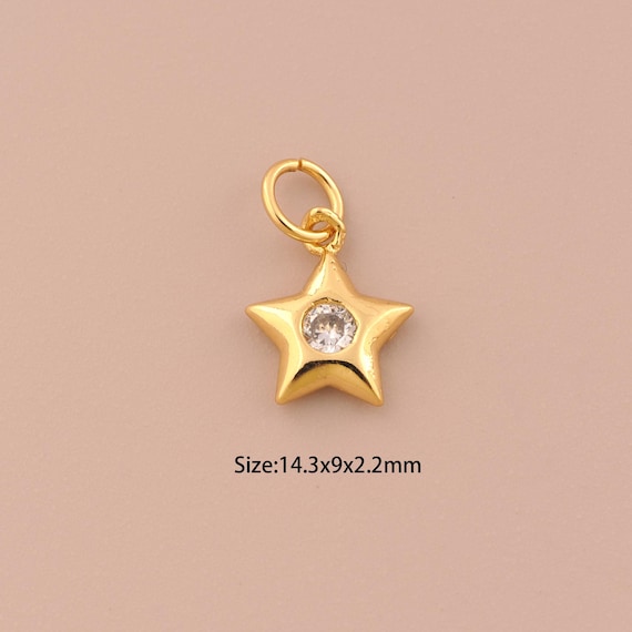 5 Pcs 18K Gold Star Charms,CZ Pave Celestial Charms Pendants,Star Charm for DIY Jewelry Making Supply