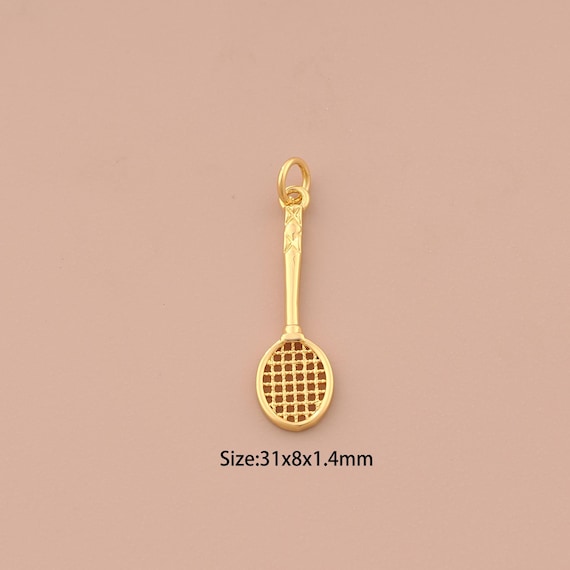 18K Gold Badminton Charms,Racket Charms Pendants,Sports Charm for DIY Jewelry Making Supply
