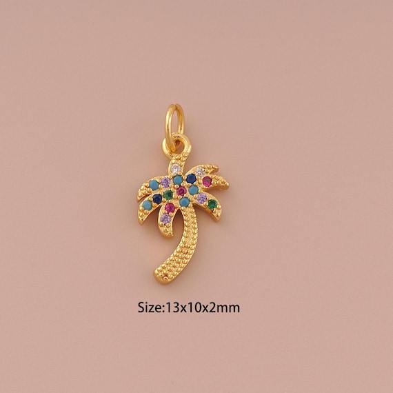 18K Gold Coconut Tree Charms,CZ Pave Minimalist Charms Pendants,Coconut Tree Charm for DIY Jewelry Making Supply