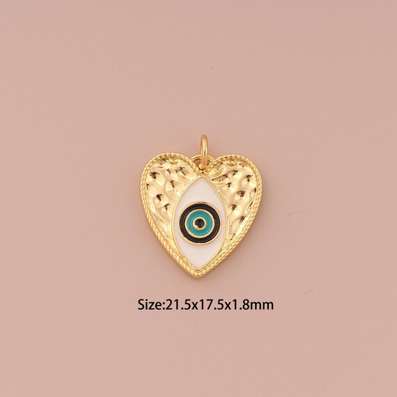 18K Gold Heart Charms,Enamel Evil Eye Charms Pendants,Devil Eye Charm for DIY Jewelry Making Supply