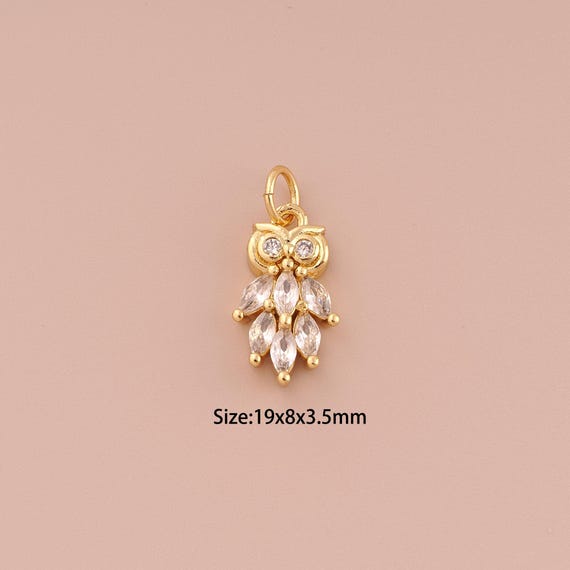 18K Gold Owl Charms,CZ Pave Minimalist Charms Pendants,Animal Charm for DIY Jewelry Making Supply