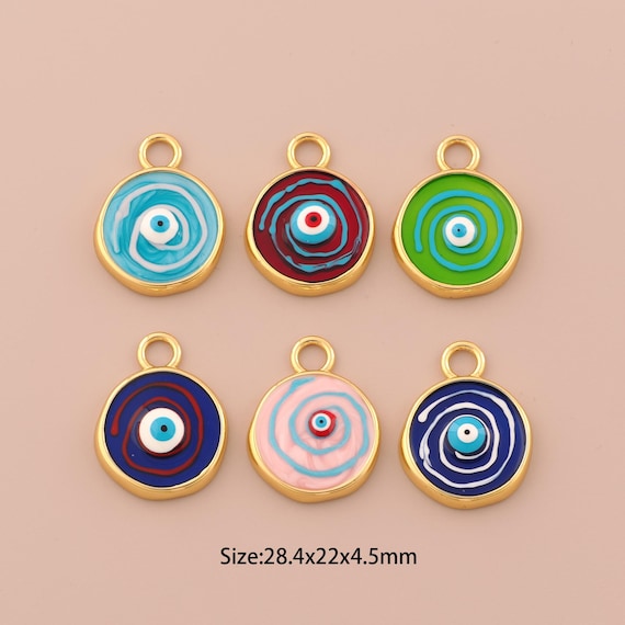 18K Gold Evil Eye Charms,Enamel Devil Eye Charms Pendants,Round Charm for DIY Jewelry Making Supply