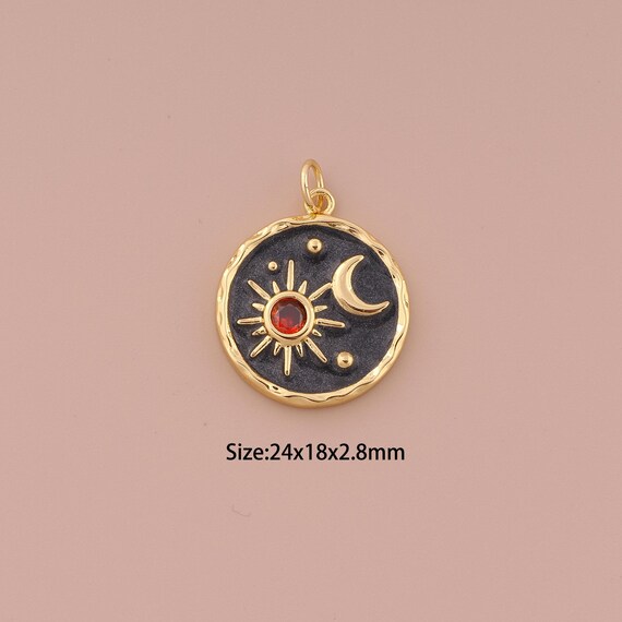 18K Gold Sun Charms,CZ Pave Minimalist Charms Pendants,Moon Charm for DIY Jewelry Making Supply