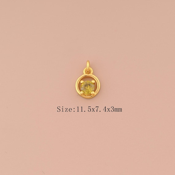 18K Gold Round Charms,CZ Pave Round Charms Pendants,Round Charm for DIY Jewelry Making Supply