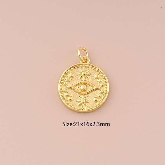 18K Gold Evil Eye Charms,Minimalist Charms Pendants,Devil Eye Charm for DIY Jewelry Making Supply