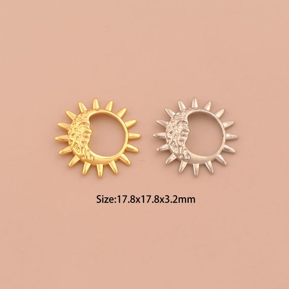 18K Gold Sun Moon Charms,Celestial Charms Pendants,Sun Moon Charm for DIY Jewelry Making Supply