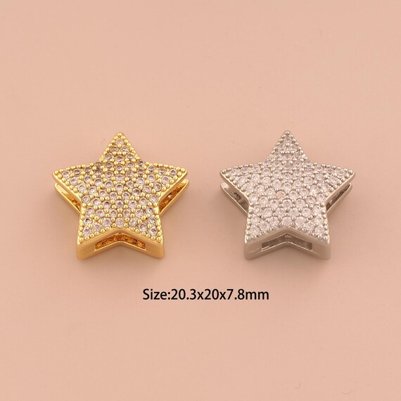 18K Gold Star Spacer Bead,CZ Pave Celestial Bead,Starburst Bead for DIY Jewelry Making Supply