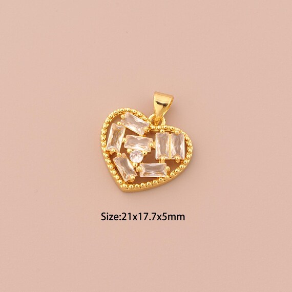 18K Gold Heart Charms,CZ Pave Minimalist Charms Pendants,Heart Charm for DIY Jewelry Making Supply
