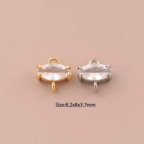 18K Gold Oval Connector,CZ Pave Minimalist Connector Charms,Oval Connector for DIY Jewelry Making Supply