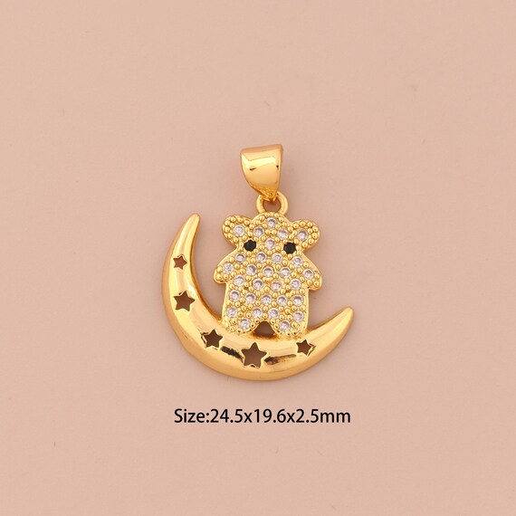 18K Gold Moon Charms,CZ Pave Star Charms Pendants,Bear Charm for DIY Jewelry Making Supply