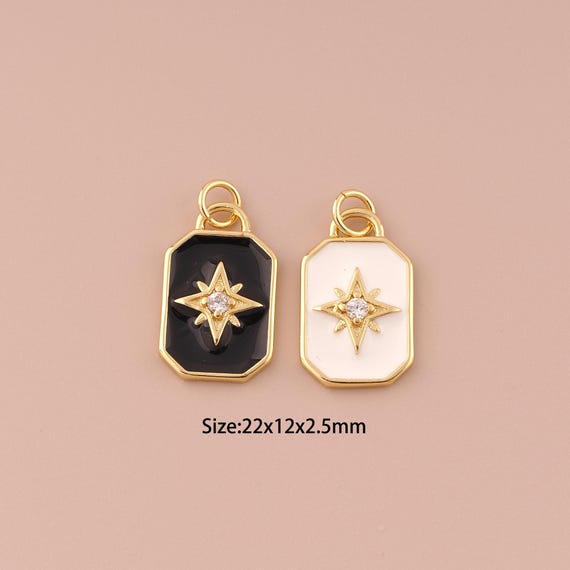 18K Gold Polaris Charms,CZ Pave Minimalist Charms Pendants,Enamel Polaris Charm for DIY Jewelry Making Supply