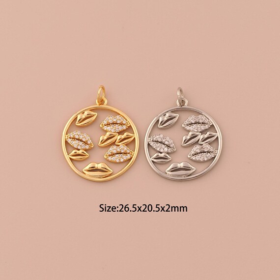 18K Gold Lips Charms,CZ Pave Minimalist Charms Pendants,Lips Charm for DIY Jewelry Making Supply