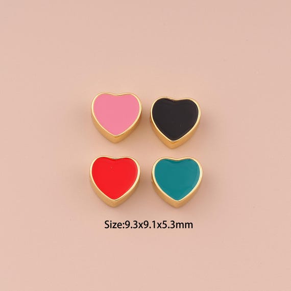 18K Gold Heart Spacer Bead,Enamel Minimalist Bead,Heart Bead for DIY Jewelry Making Supply