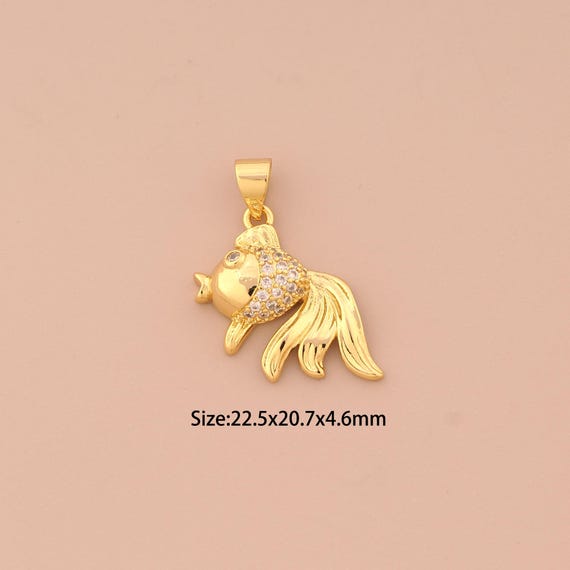 18K Gold Goldfish Charms,CZ Pave Marine Life Charms Pendants,Goldfish Charm for DIY Jewelry Making Supply