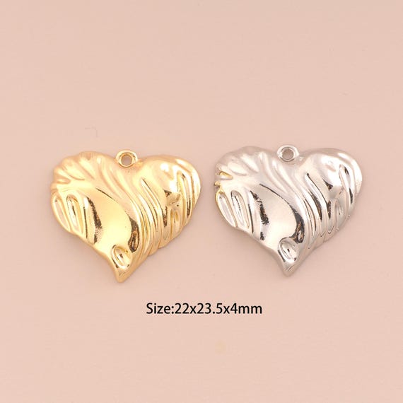 18K Gold Heart Charms,Heart Charms Pendants,Heart Charm for DIY Jewelry Making Supply