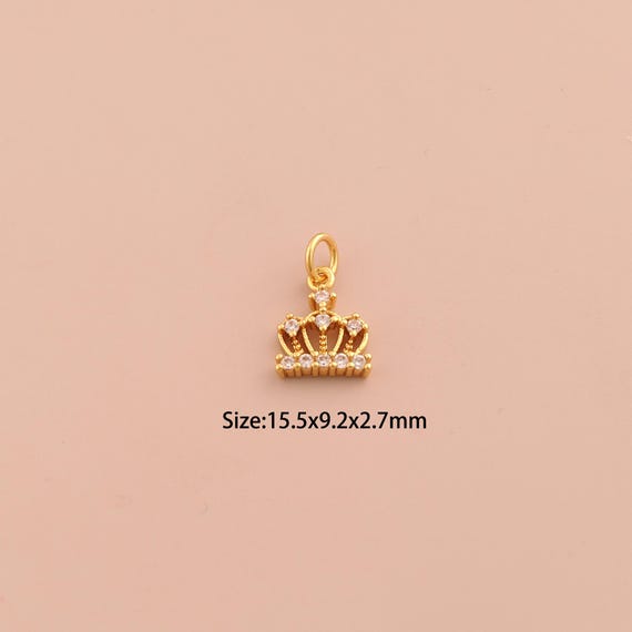 18K Gold Crown Charms,CZ Pave Crown Charms Pendants,Crown Charm for DIY Jewelry Making Supply